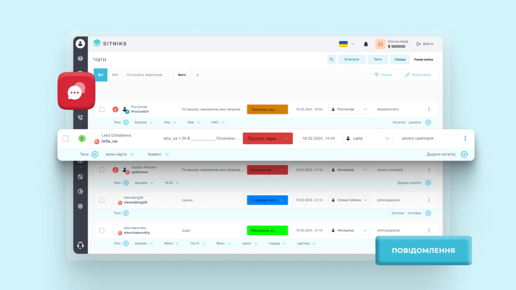 Ключові функції SITNIKS CRM, які щодня допомагають “Omnia Holst” розвиватися